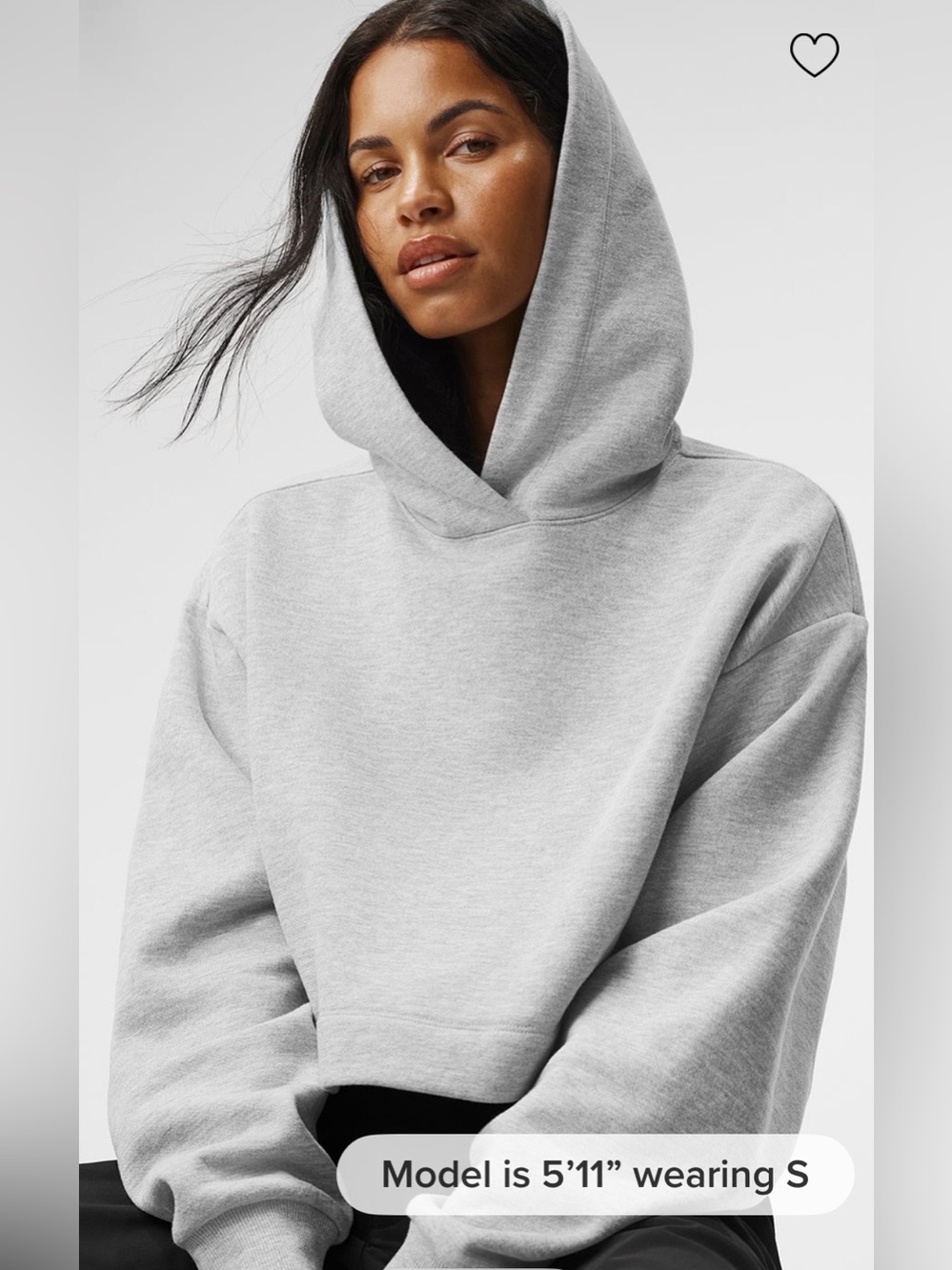 Alo NWT Bae Hoodie Athletic Heather Grey Cropped Pullover Sweatshirt Size L
